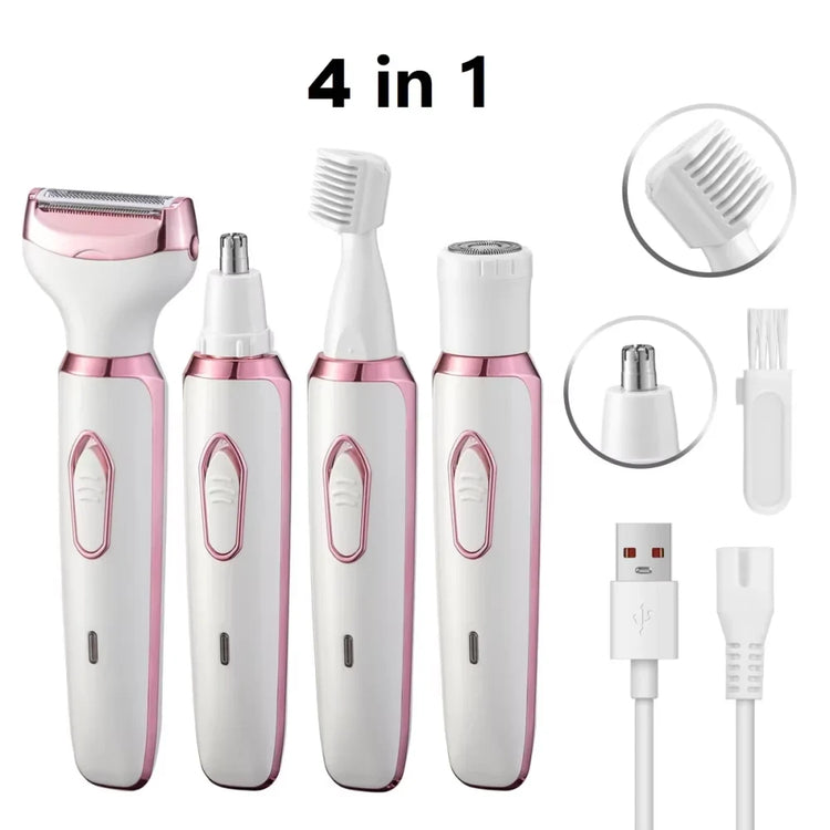 Cordless 4-in-1 Women Shaver with interchangeable attachments – shaving and trimming