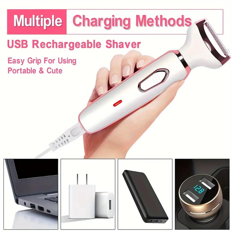 Cordless 4-in-1 Women Shaver with interchangeable attachments – shaving and trimming